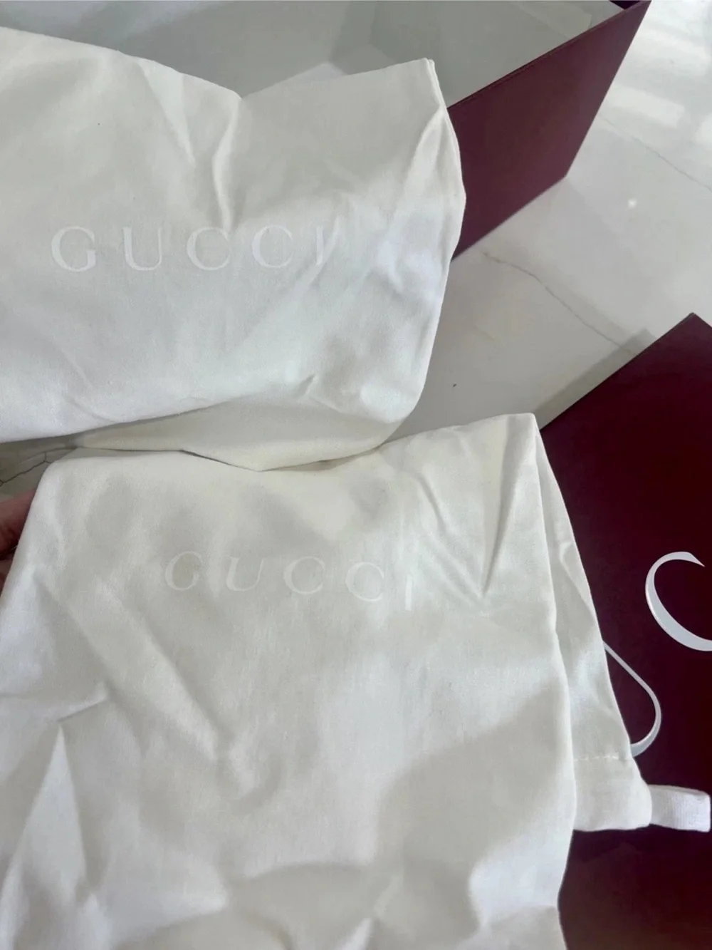 Gucci Authentic Empty Shoe Box Set w/ 2 new Dust Bags Red Burgundy Mens Sneakers